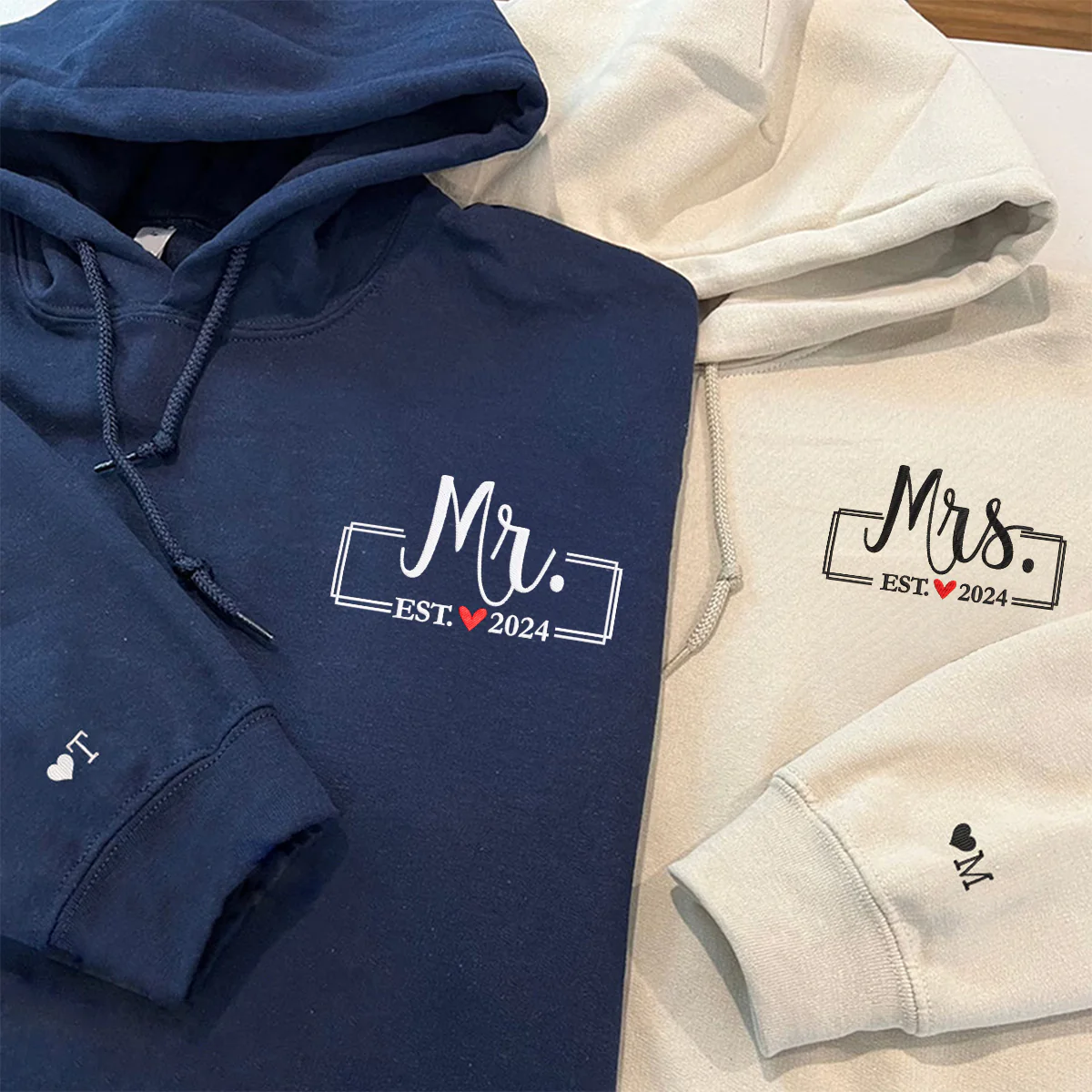 Custom Mr & Mrs Matching Embroidered Hoodies for Couples - Image 2