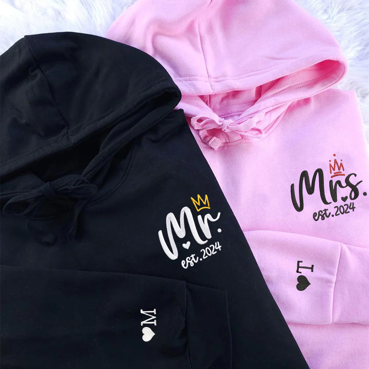 Custom Mr & Mrs Matching Embroidered Hoodies for Couples - Image 3