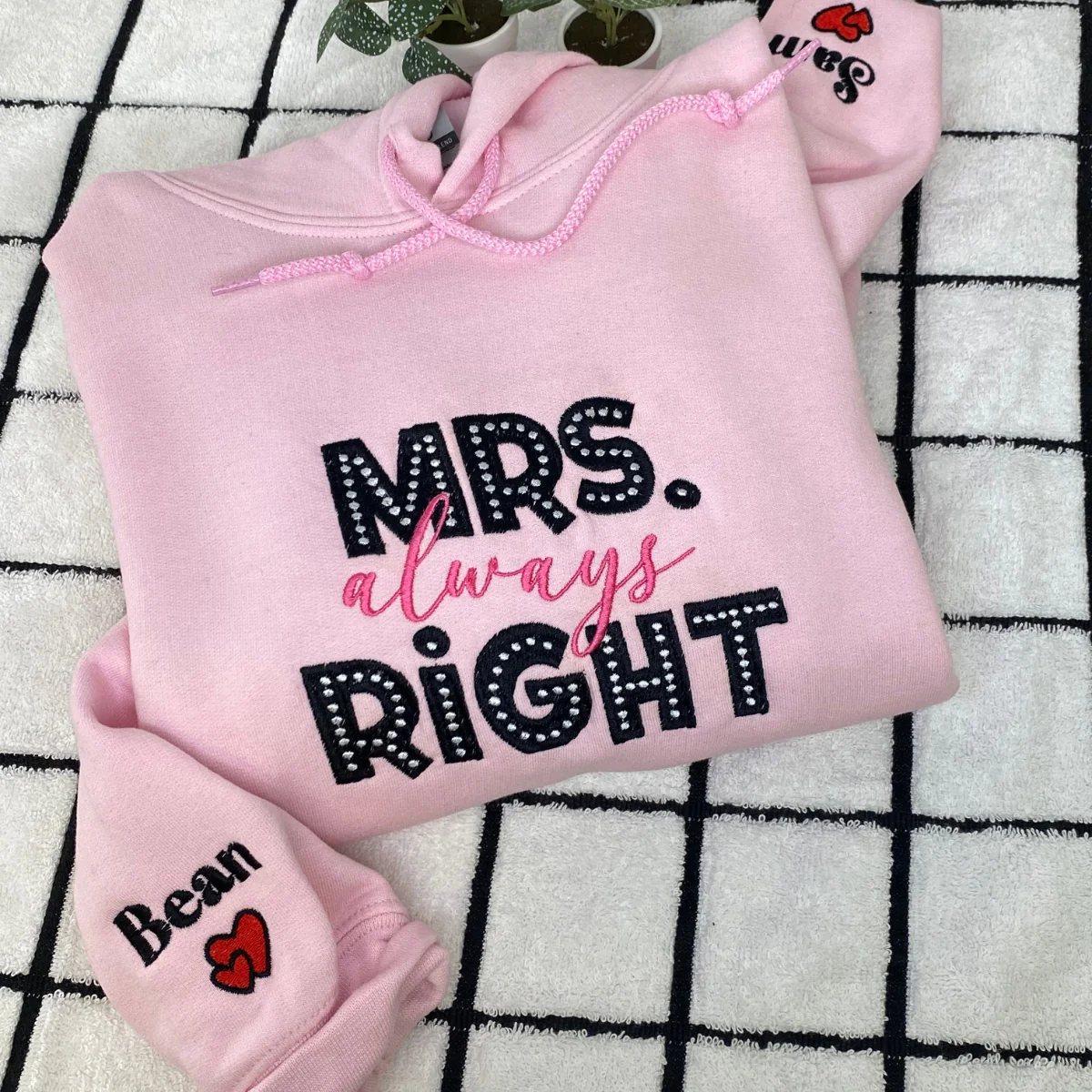 Mr Right x Mrs Always Right Pocket Custom Embroidered Matching Hoodies For Couples - Image 3