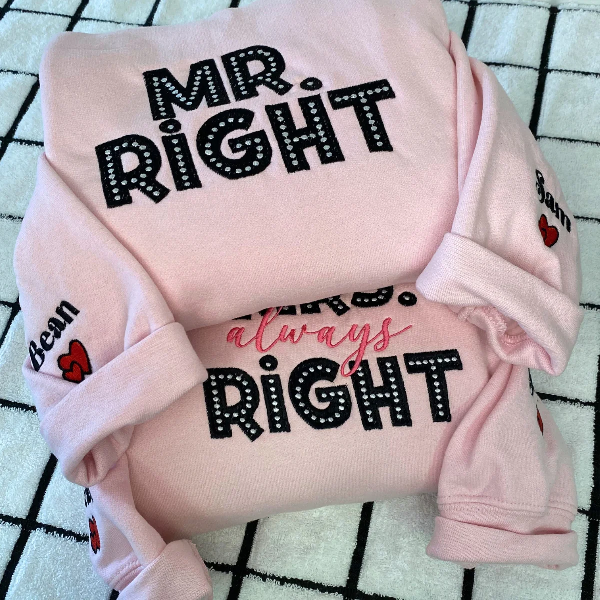 Mr Right x Mrs Always Right Pocket Custom Embroidered Matching Hoodies For Couples - Image 4