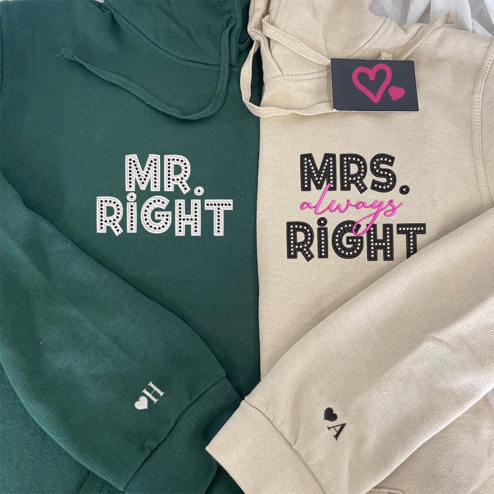 Mr Right x Mrs Always Right Pocket Custom Embroidered Matching Hoodies For Couples - Image 5