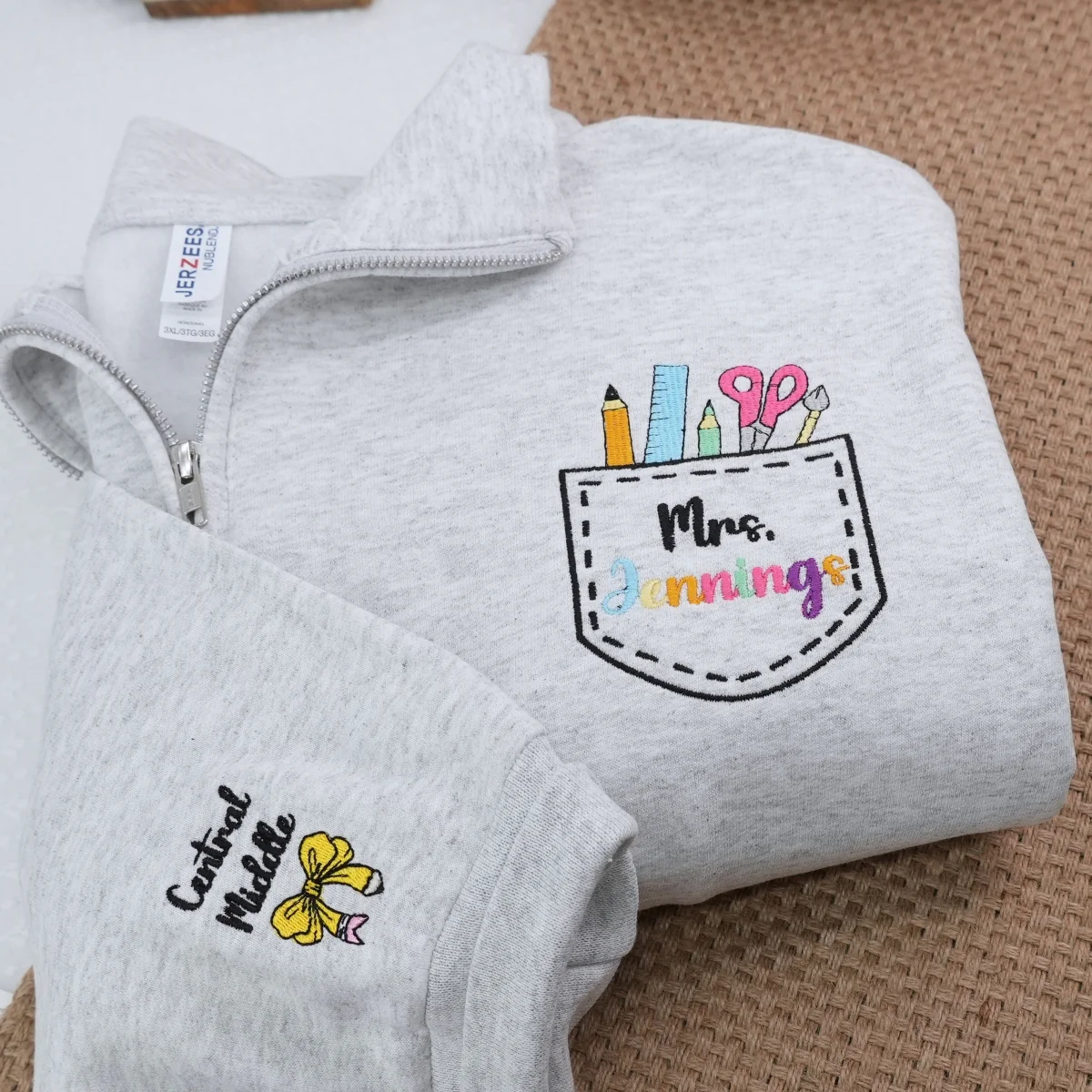 Mrs Teacher Custom Zip Up Hoodies - Female Educator Embroidered Sweatshirts - Perfect Teacher Gift - Image 7