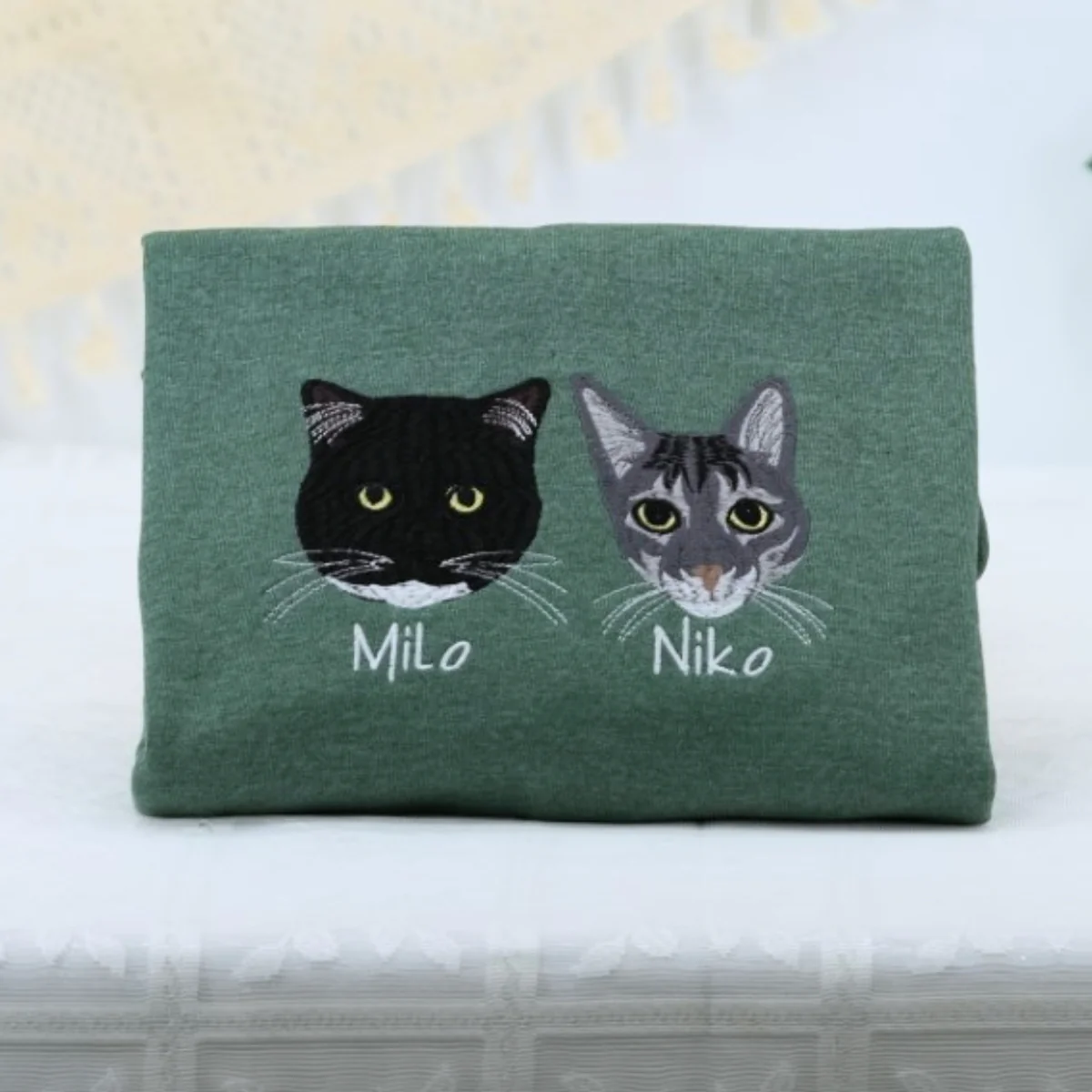 Multi Cat Portrait Hoodies - Custom Pet Face Embroidered Sweatshirts - Personalized Cat Family Gift - Image 10
