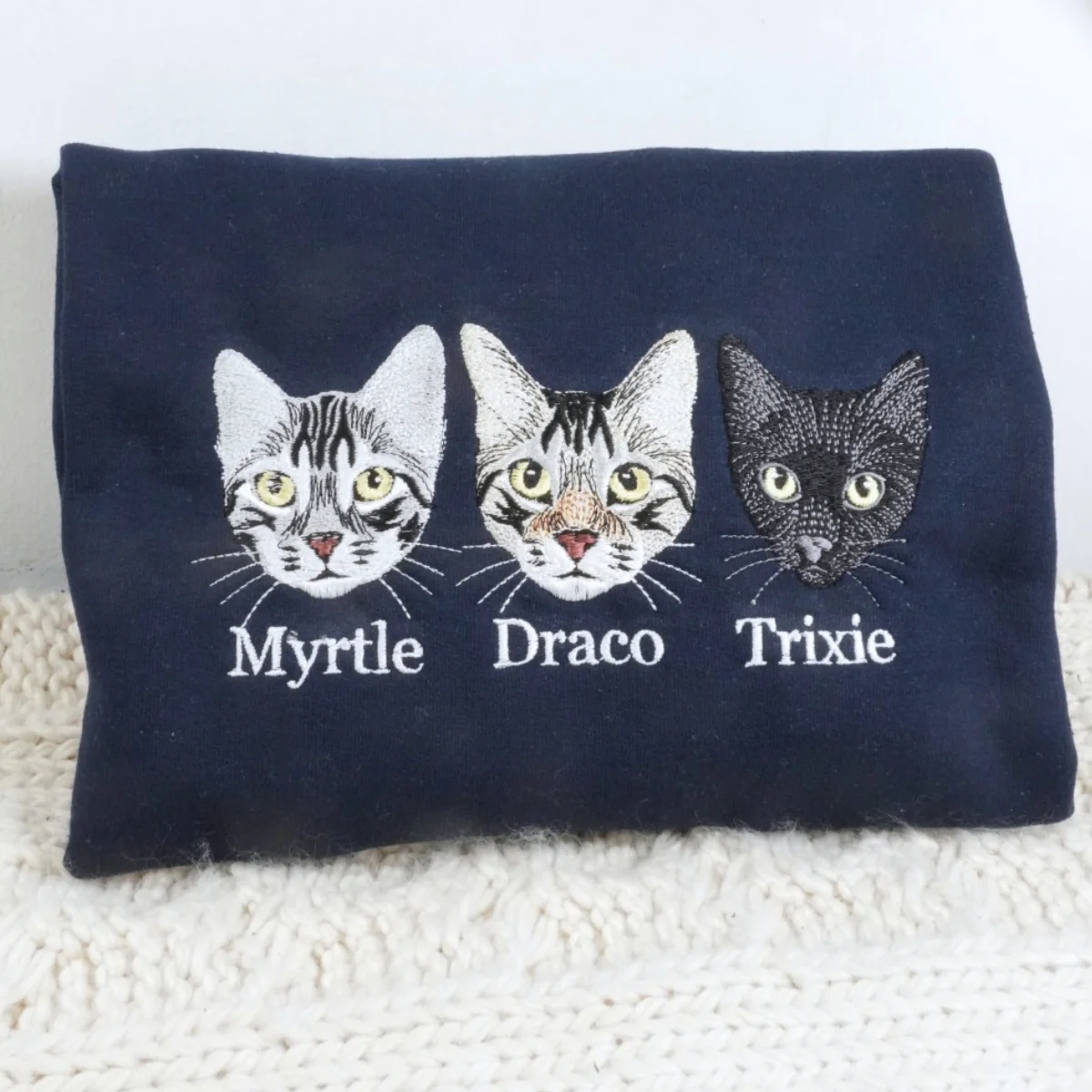 Multi Cat Portrait Hoodies - Custom Pet Face Embroidered Sweatshirts - Personalized Cat Family Gift - Image 6