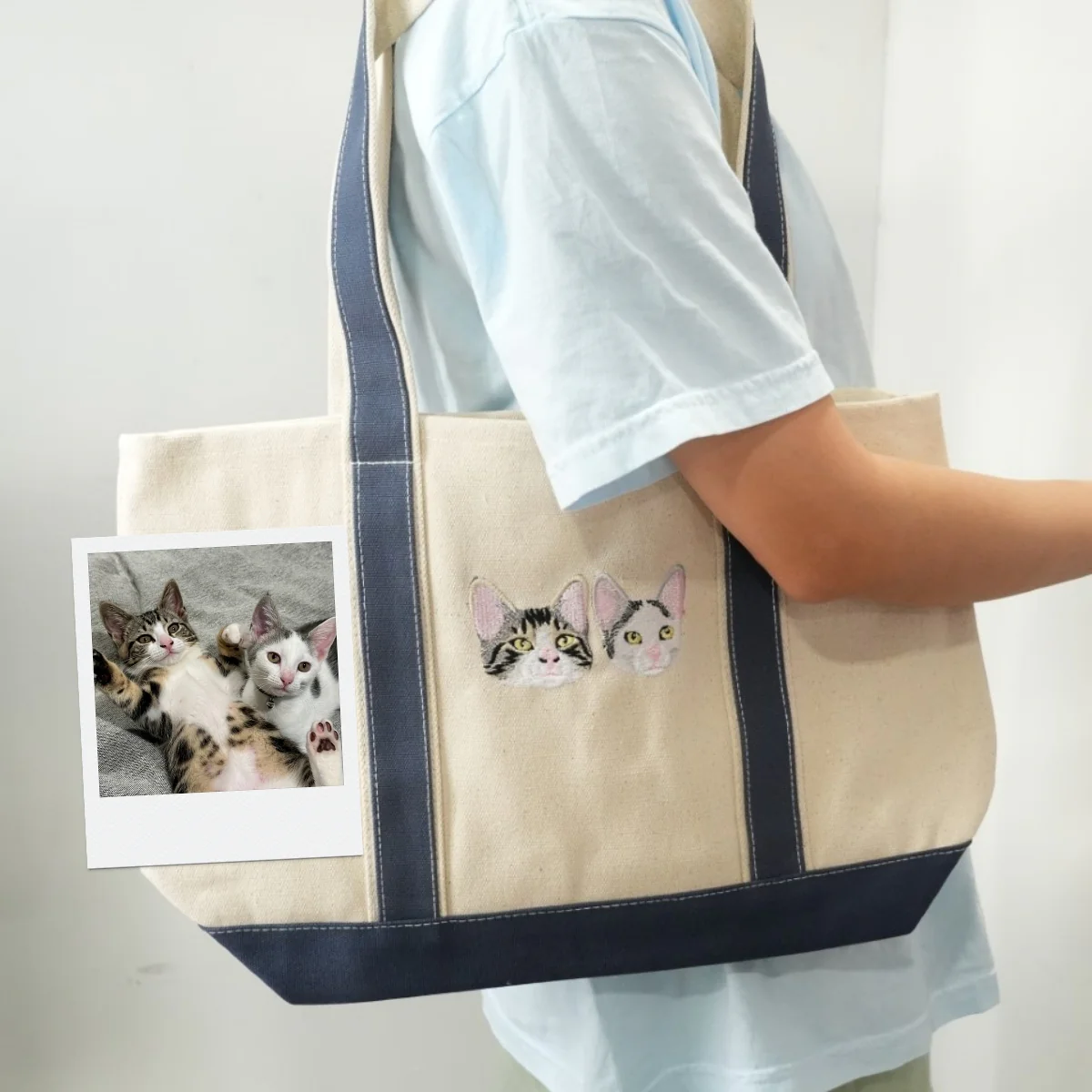Multi Pet Portrait Tote Bags - Cat Face Embroidered Canvas Bag - Personalized Cat Mom Gift - Image 4