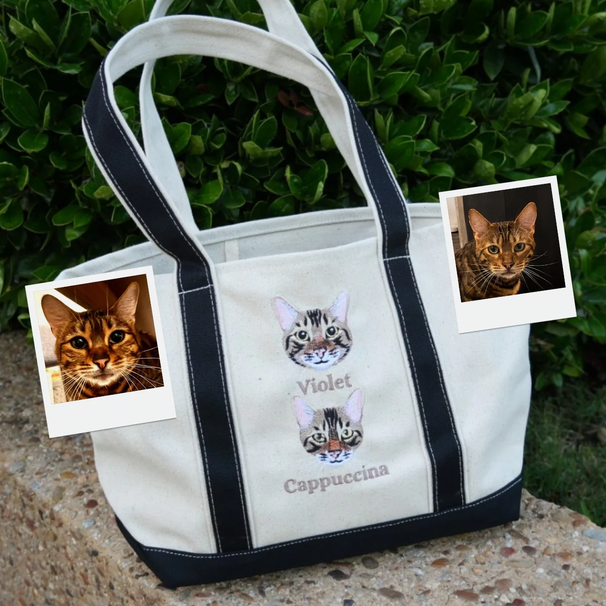 Multi Pet Portrait Tote Bags - Cat Face Embroidered Canvas Bag - Personalized Cat Mom Gift - Image 5