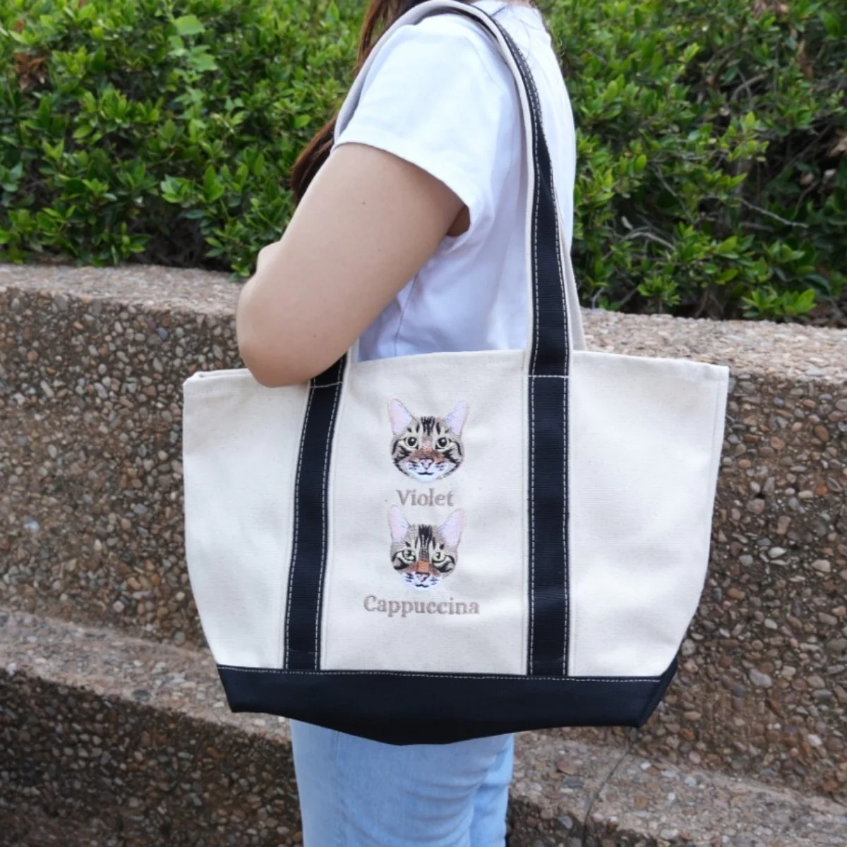 Multi Pet Portrait Tote Bags - Cat Face Embroidered Canvas Bag - Personalized Cat Mom Gift - Image 6