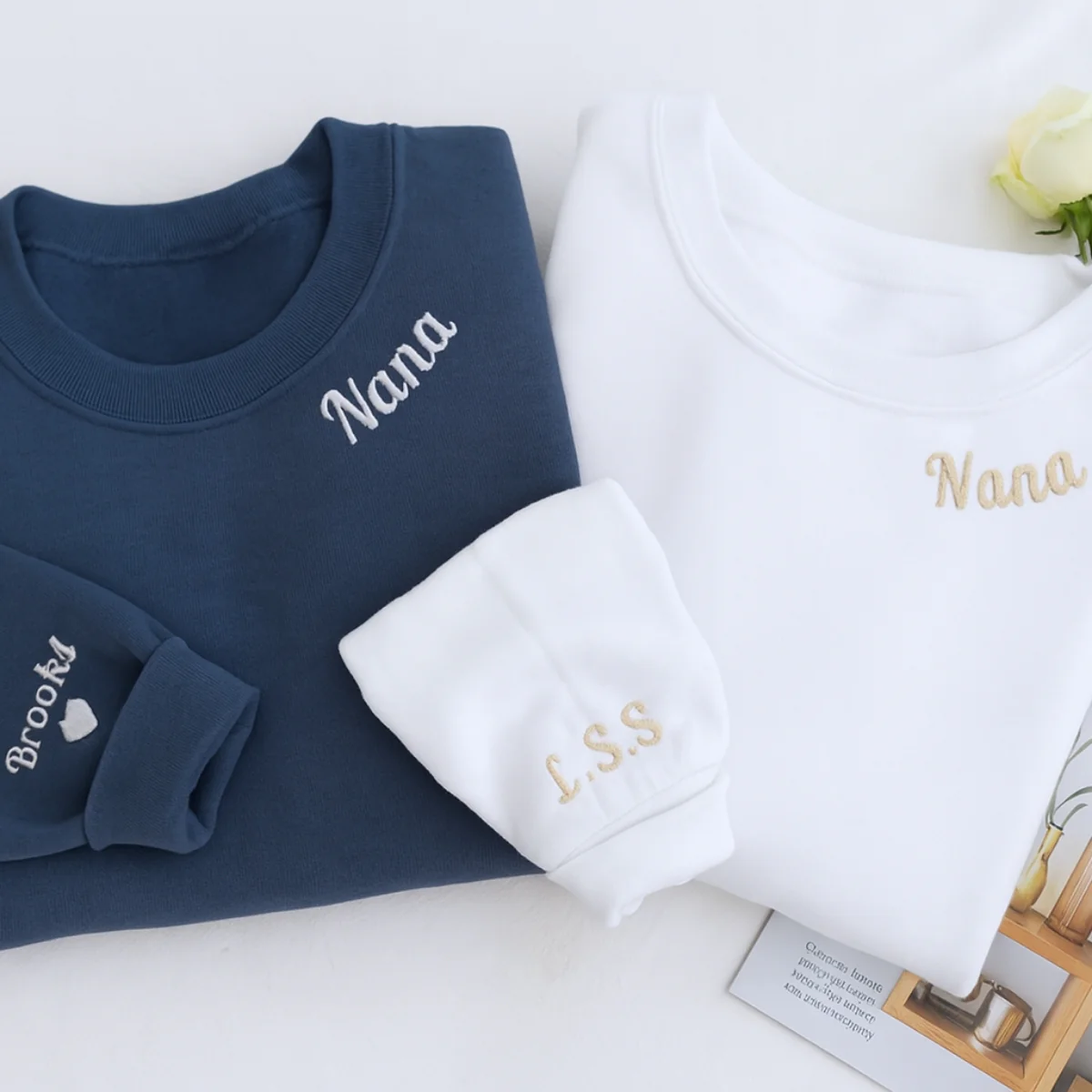 Nana Neckline Embroidered Sweatshirts - Custom Grandmother Hoodies - Mother's Day Gift