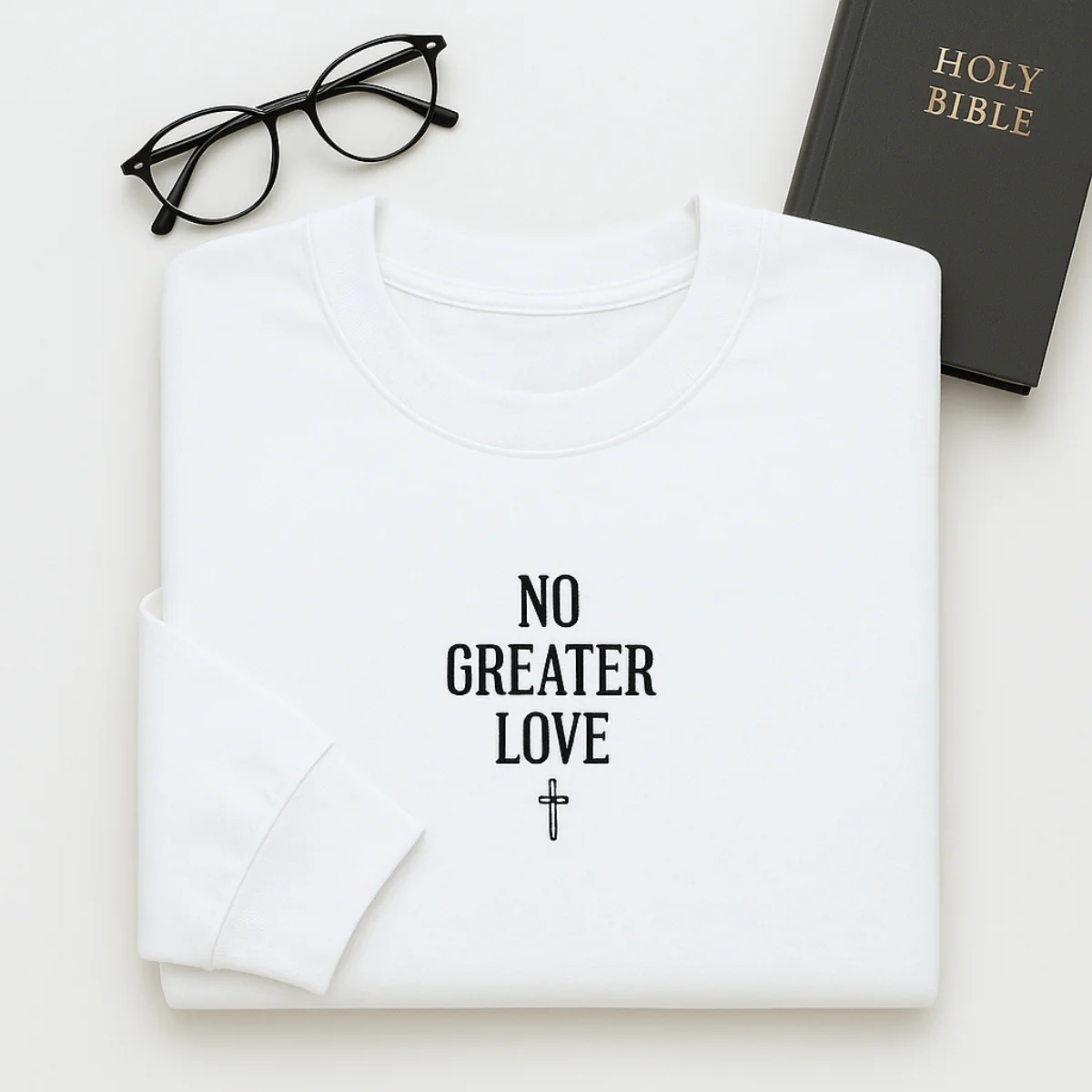 No Greater Love Hoodies - Christian Scripture Embroidered Sweatshirts - Biblical John 15:13 Gift - Image 3