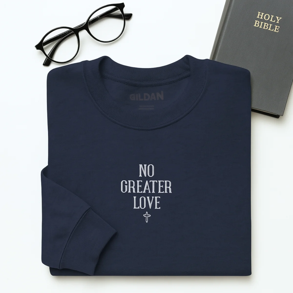 No Greater Love Hoodies - Christian Scripture Embroidered Sweatshirts - Biblical John 15:13 Gift - Image 4