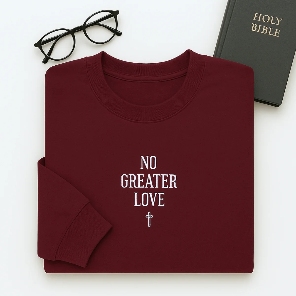 No Greater Love Hoodies - Christian Scripture Embroidered Sweatshirts - Biblical John 15:13 Gift - Image 5