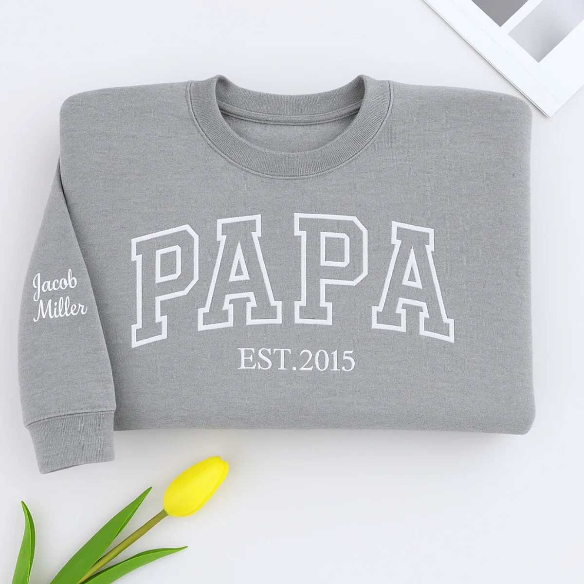 Custom Papa Varsity Sweatshirt - EST Embroidered Grandpa Gift - Father's Day Present - Image 2