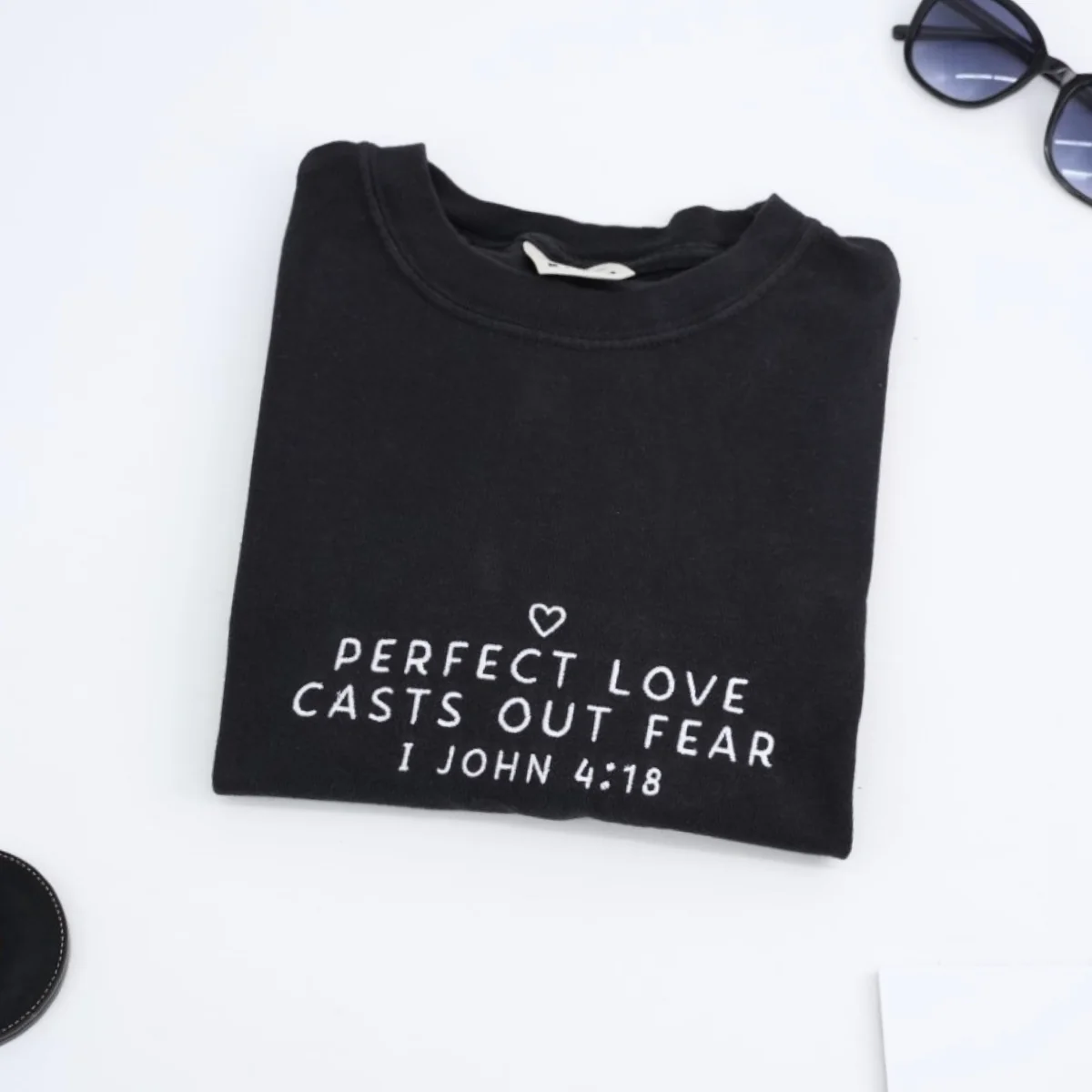 Perfect Love Casts Out Fear T-Shirt - Faith Inspirational Embroidered Shirt - Christian Gift - Image 3