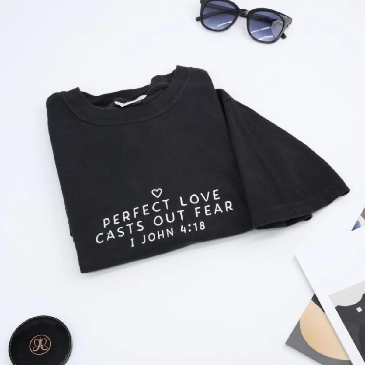Perfect Love Casts Out Fear T-Shirt - Faith Inspirational Embroidered Shirt - Christian Gift - Image 4