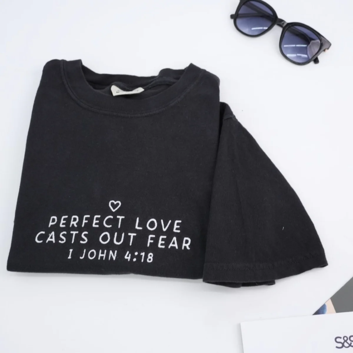 Perfect Love Casts Out Fear T-Shirt - Faith Inspirational Embroidered Shirt - Christian Gift - Image 5