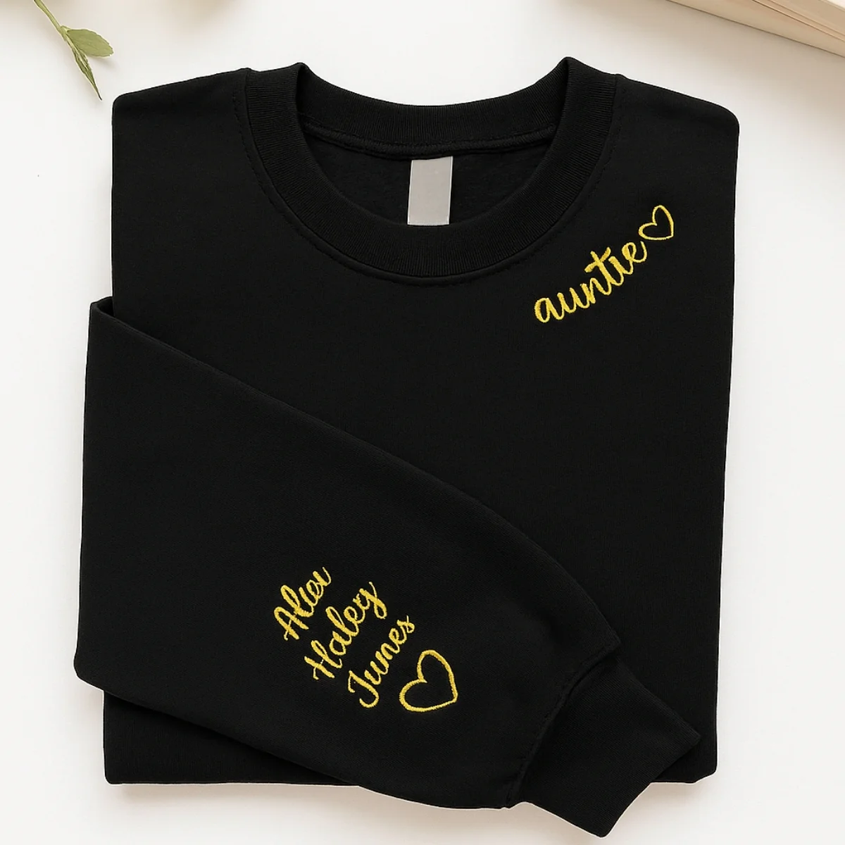 Personalized Auntie Embroidered Sweatshirts - Custom Aunt Hoodie With Niece Nephew Names - Perfect Gift - Image 2