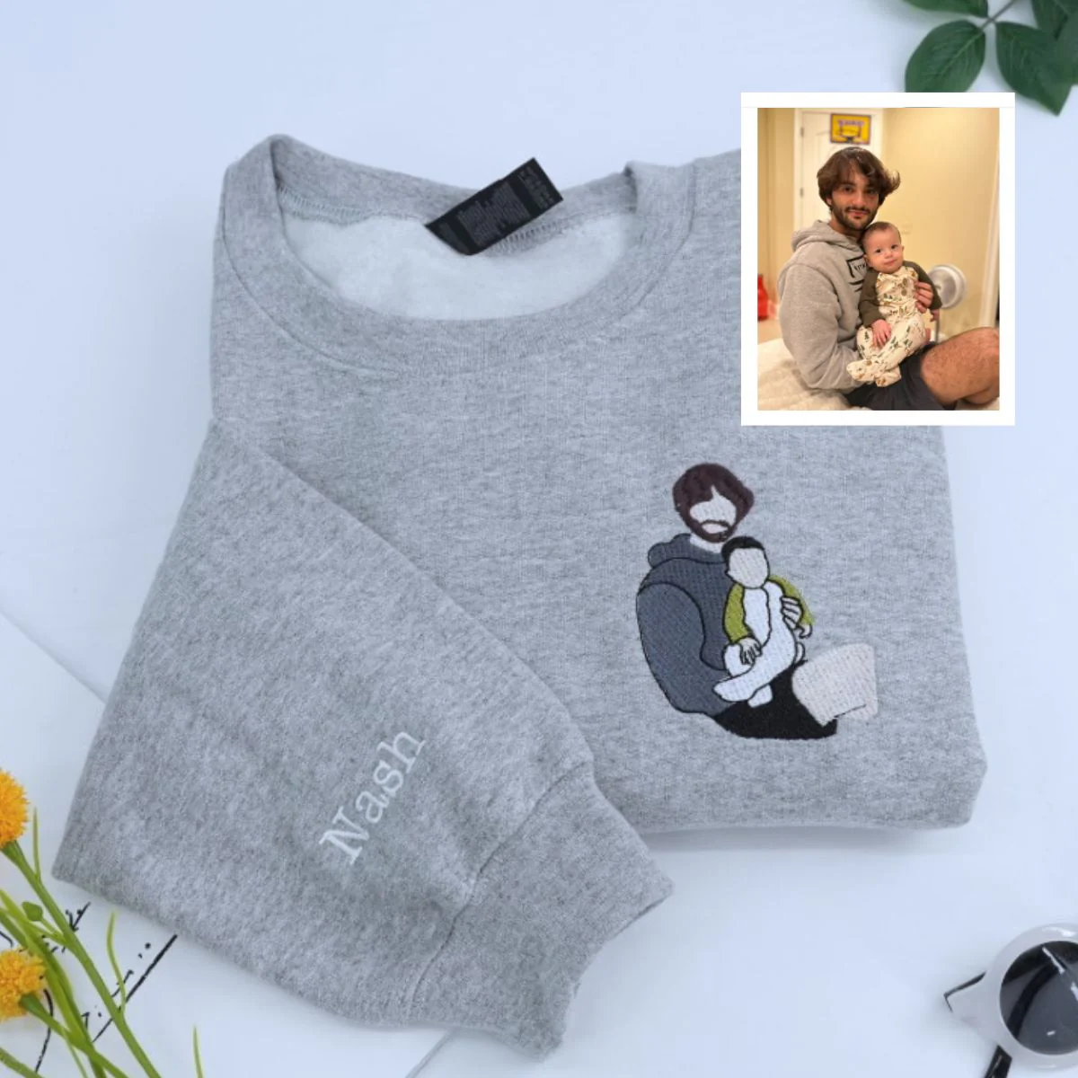 Personalized Dad Baby Sweatshirts - Custom Father Embroidered Hoodies With Baby Name - Perfect New Dad Father's Day Gift