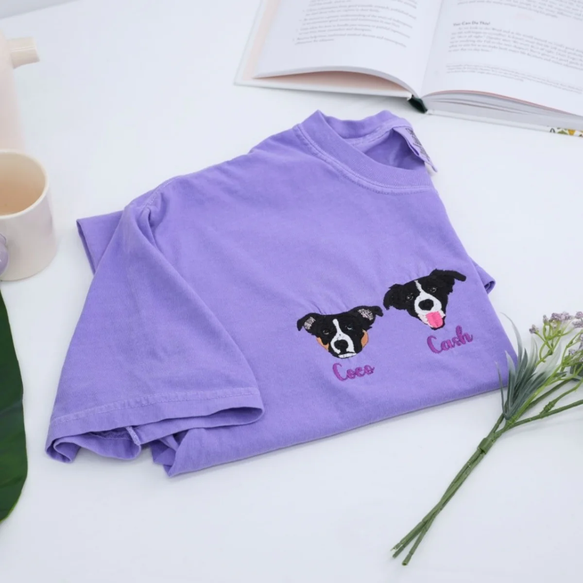 Personalized Dog Portrait T-Shirts - Custom Dog Face Embroidered Shirts - Dog Name Gift for Dog Mom Dad - Premium Pet Memorial Apparel - Image 7