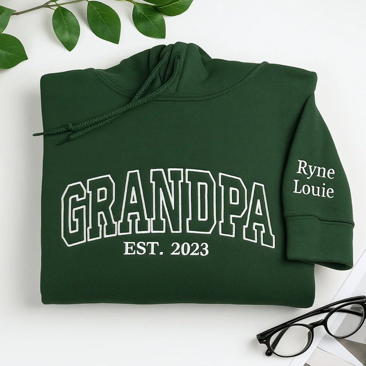 Personalized Grandpa Hoodie - Custom EST Varsity Embroidered - Grandchildren Names Gift