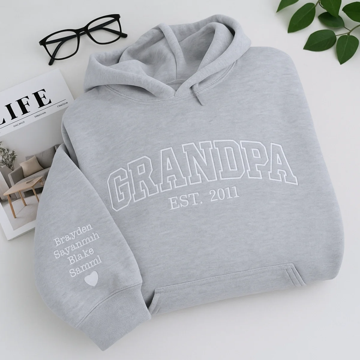 Personalized Grandpa Hoodie - Custom EST Varsity Embroidered - Grandchildren Names Gift - Image 6