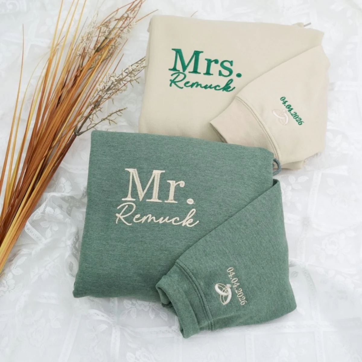 Personalized Mr Mrs Hoodies - Custom Last Name Embroidered Couples - Perfect Wedding Gift - Image 3