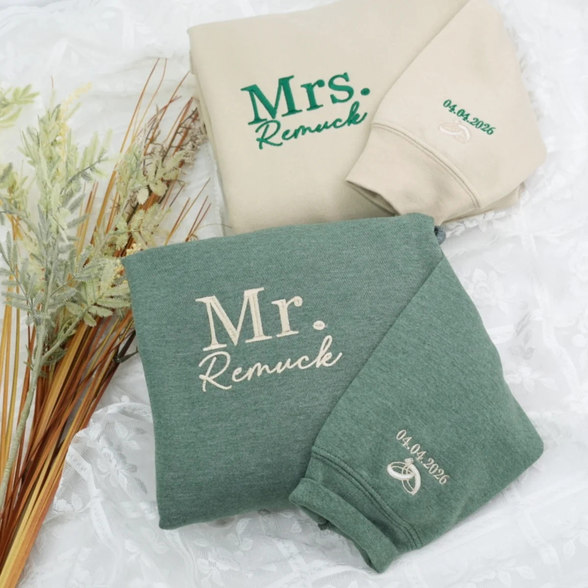 Personalized Mr Mrs Hoodies - Custom Last Name Embroidered Couples - Perfect Wedding Gift - Image 5
