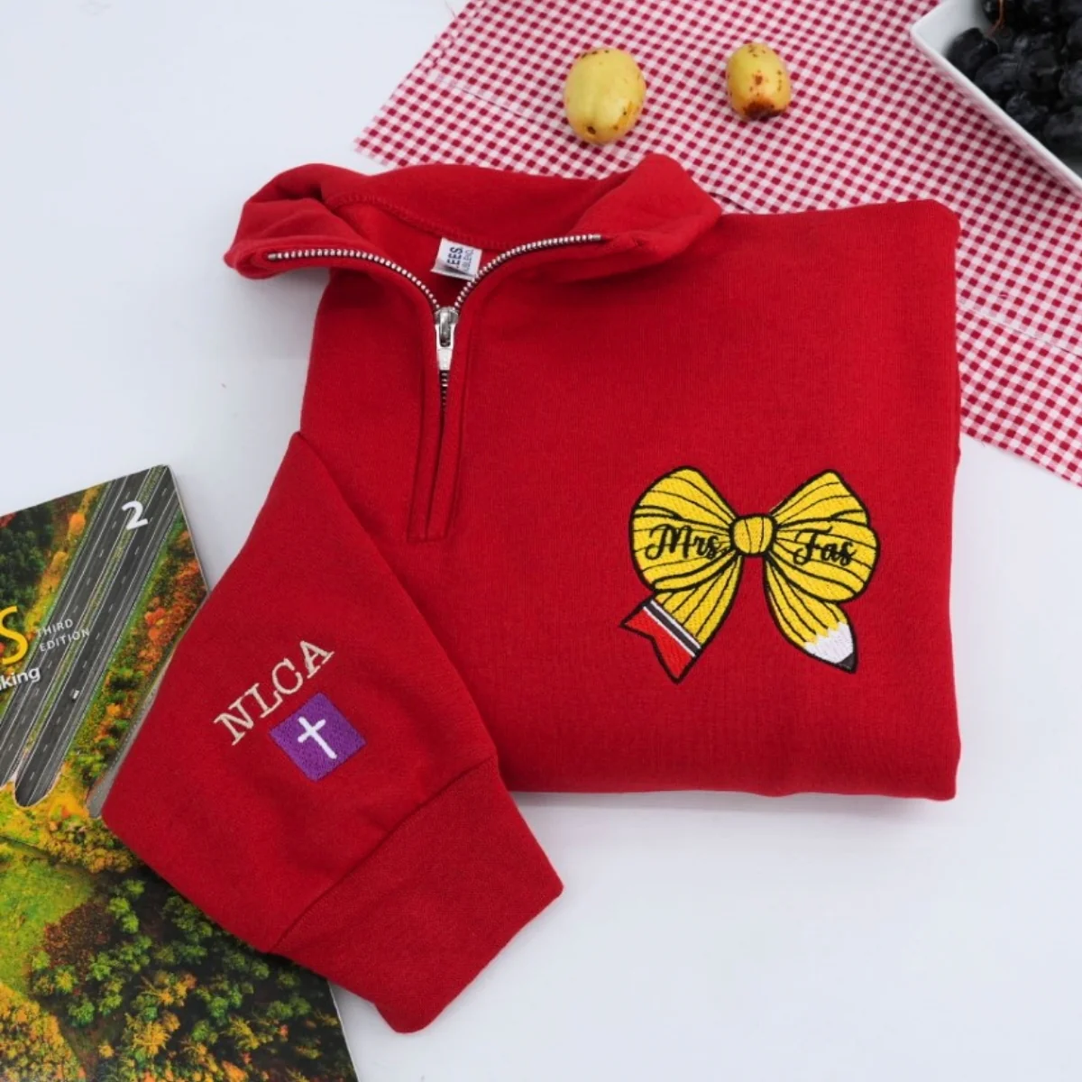 Personalized Mrs Teacher Bow Quarter-Zip - Custom Name Embroidered Education Apparel - Perfect Teacher Gift