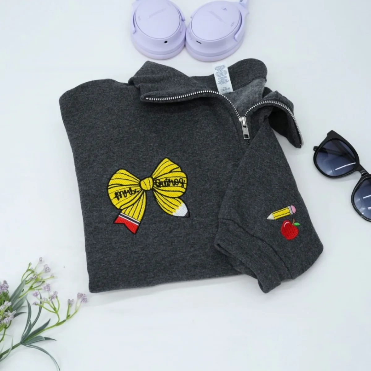 Personalized Mrs Teacher Bow Quarter-Zip - Custom Name Embroidered Education Apparel - Perfect Teacher Gift - Image 5