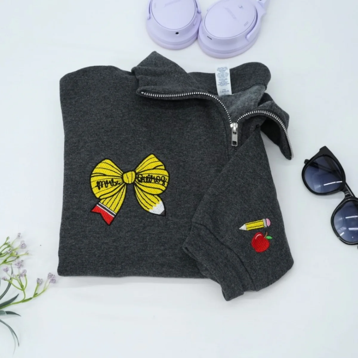 Personalized Mrs Teacher Bow Quarter-Zip - Custom Name Embroidered Education Apparel - Perfect Teacher Gift - Image 7