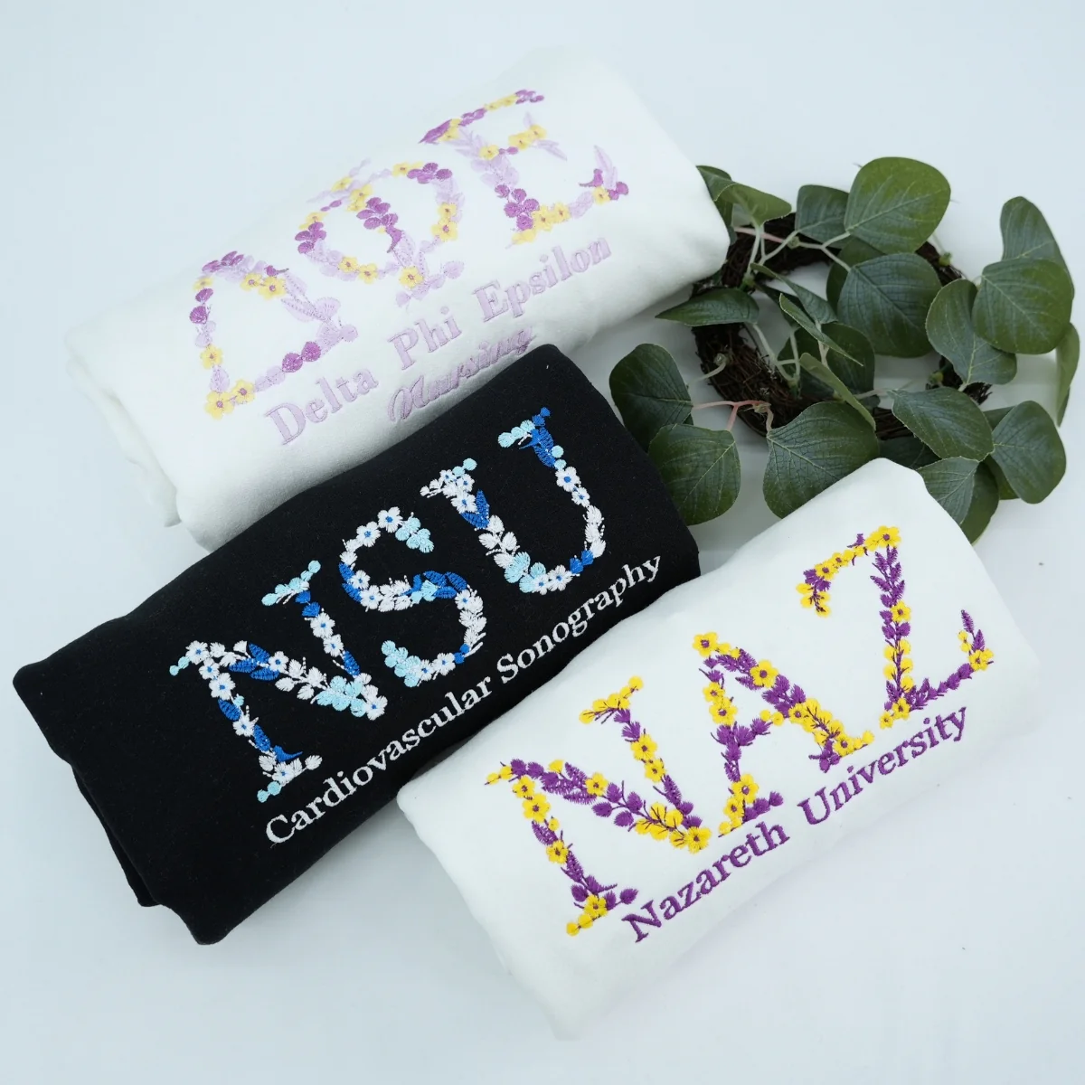 Personalized Botanical University Hoodies - Custom Floral Name Embroidered College Sweatshirts - Image 6