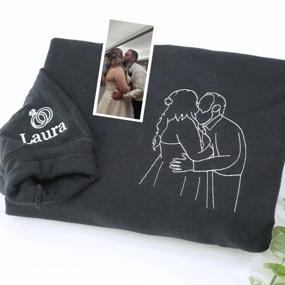 Personalized Picture Outline Embroidered Hoodie Sweatshirt, Portrait Photo Couple Outline Sweatshirt, Custom Line Art Photo Hoodie - Image 5