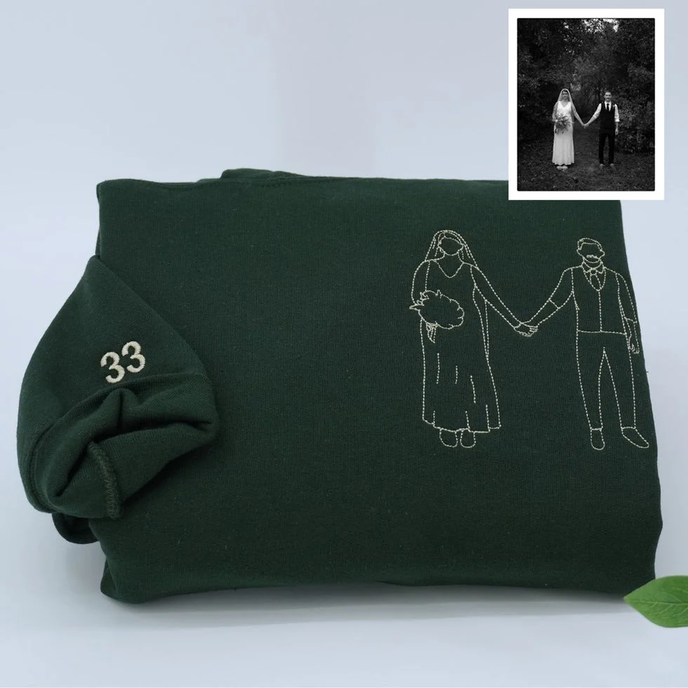Personalized Picture Outline Embroidered Hoodie Sweatshirt, Portrait Photo Couple Outline Sweatshirt, Custom Line Art Photo Hoodie - Image 6