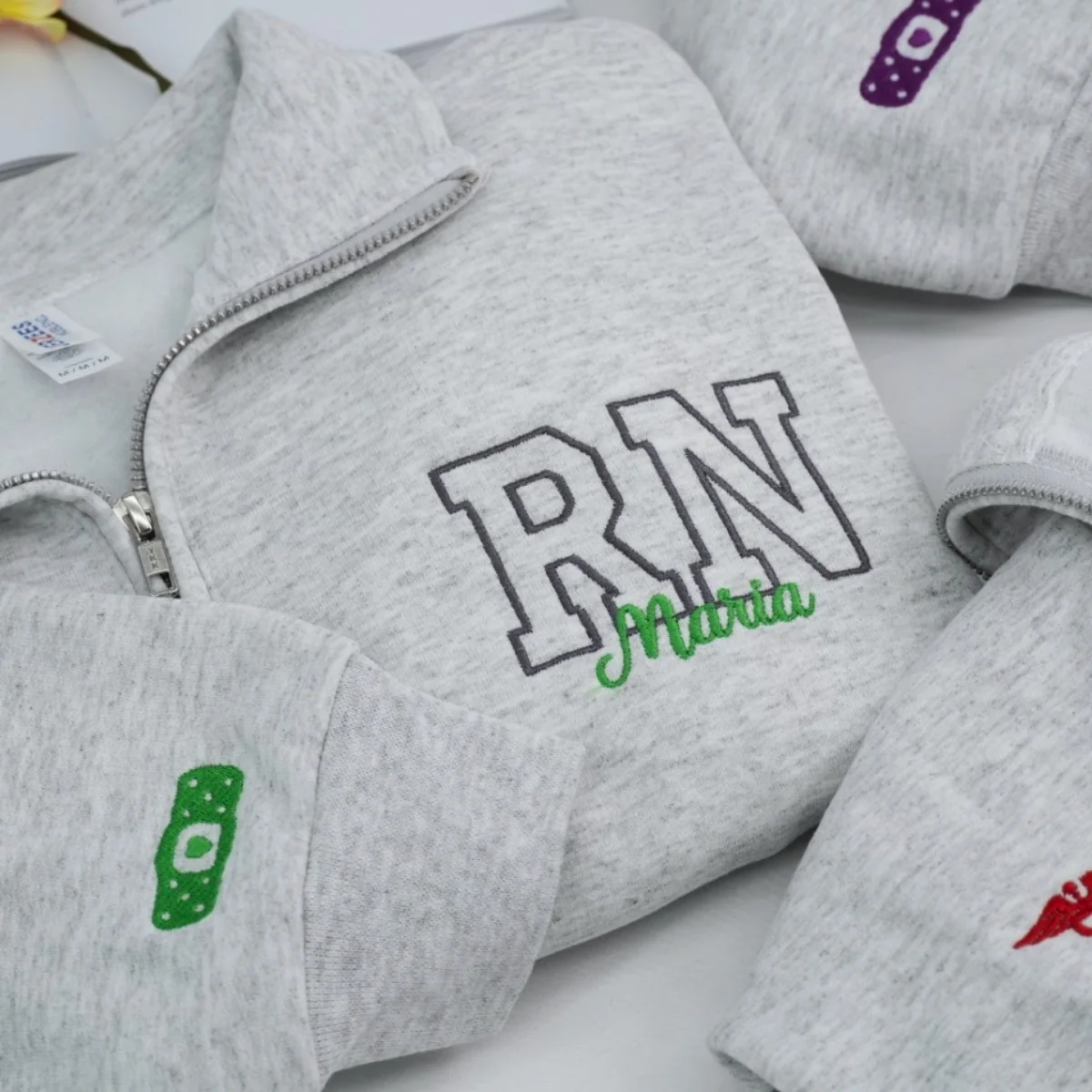 Personalized RN Quarter-Zip Sweatshirts - Custom Nurse Name Embroidered - Perfect Nursing Professional Gift - Image 3