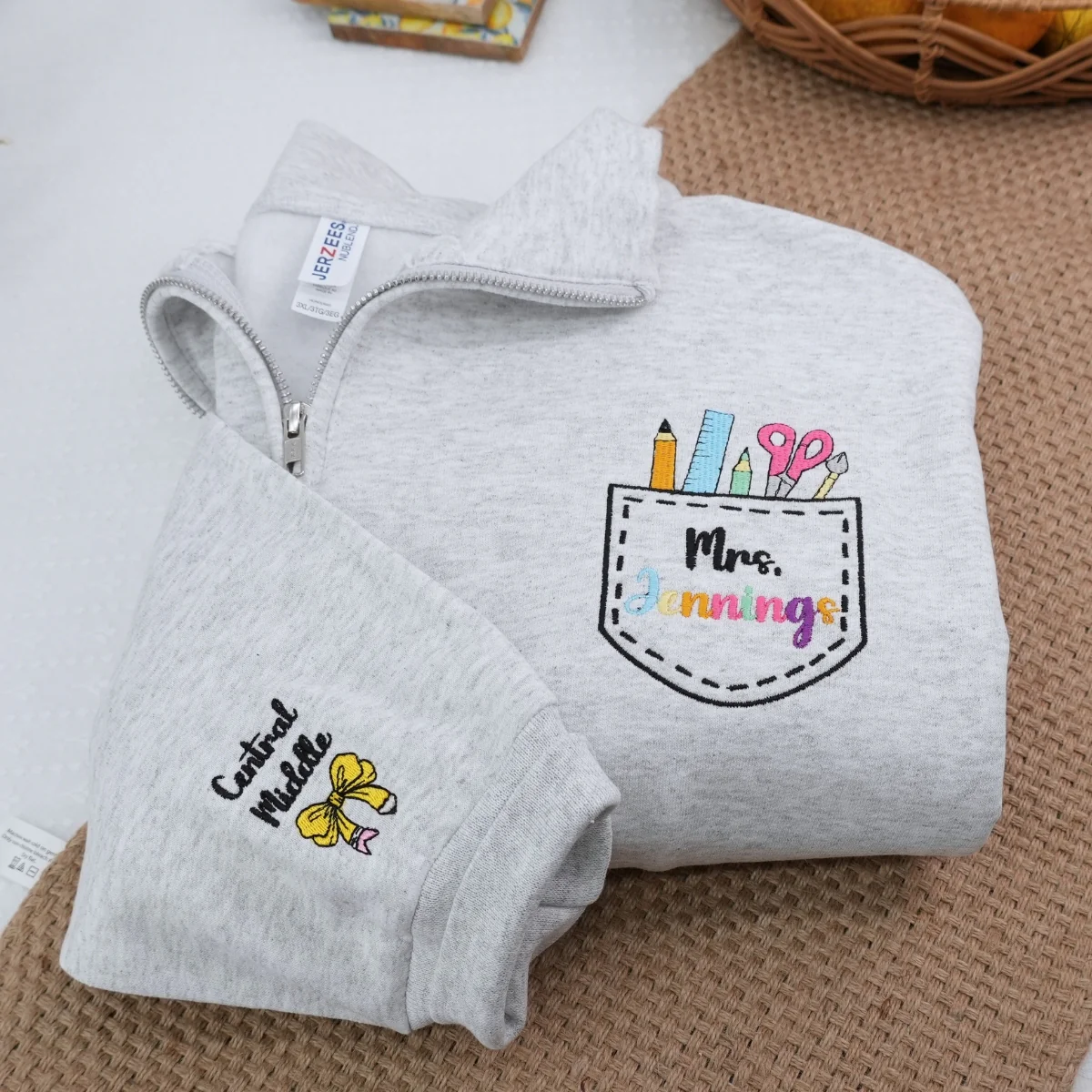 Personalized Teacher Team Zip Up Hoodies - Custom Name Embroidered School Staff Sweatshirts - Bulk Order - Image 4