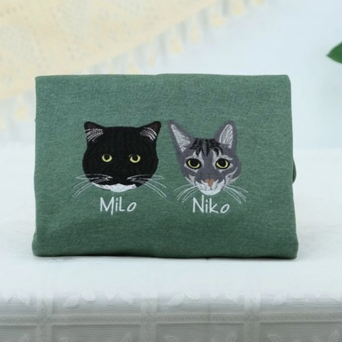 Pet Portrait Custom Hoodies - Cat Face Embroidered Sweatshirts with Names - Premium Cat Lover Gift - Image 10
