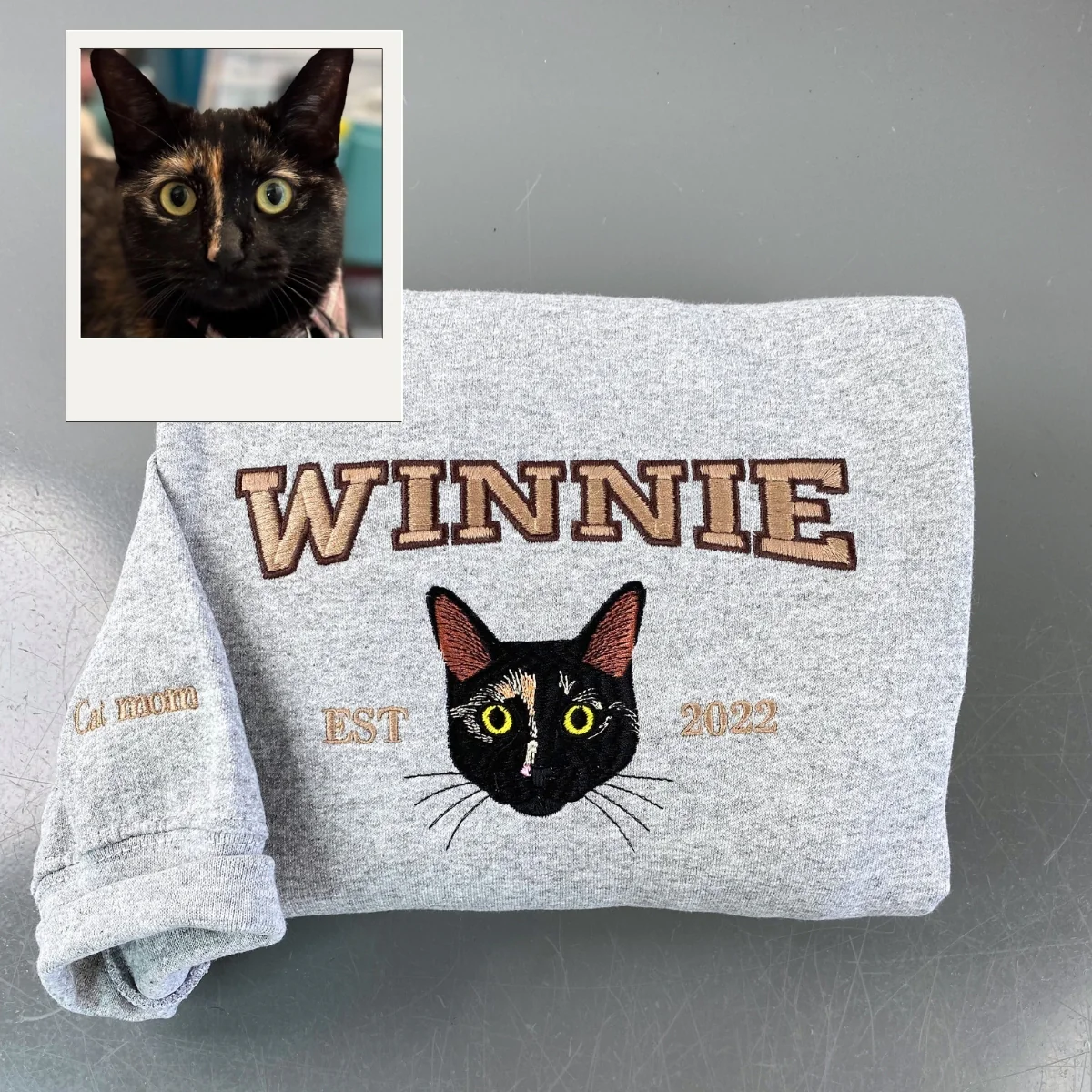 Pet Portrait Varsity Hoodies - Custom Cat Face Embroidery with Name - Collegiate Cat Lover Apparel - Image 6