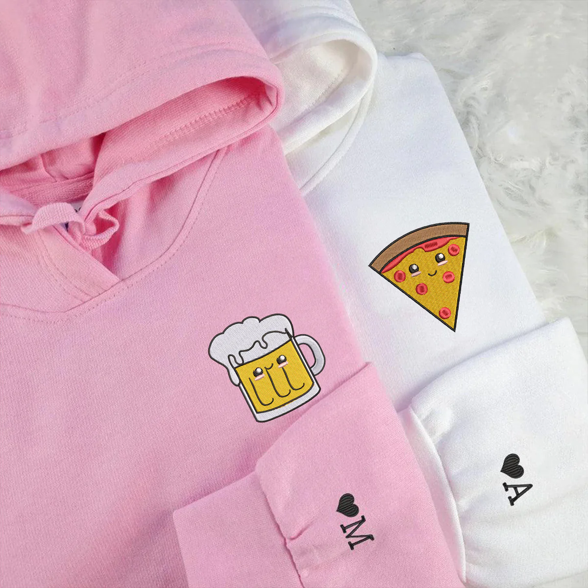 Custom Pizza And Beer Embroidered Matching Hoodies - Image 3