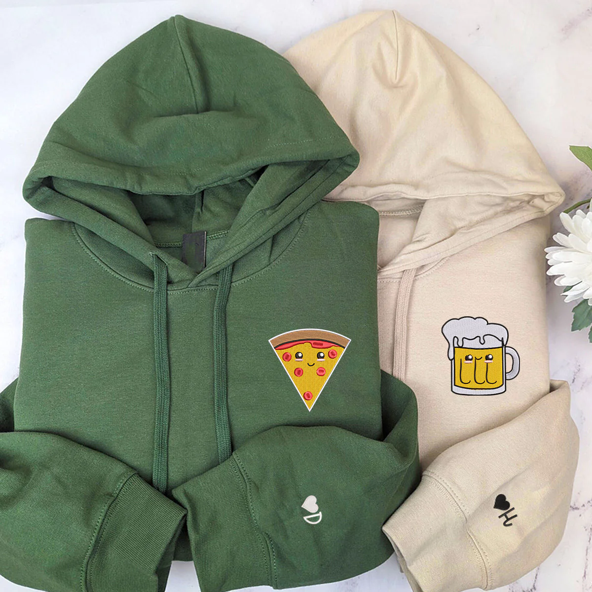 Custom Pizza And Beer Embroidered Matching Hoodies - Image 4