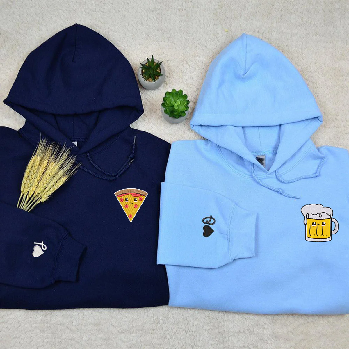 Custom Pizza And Beer Embroidered Matching Hoodies - Image 5