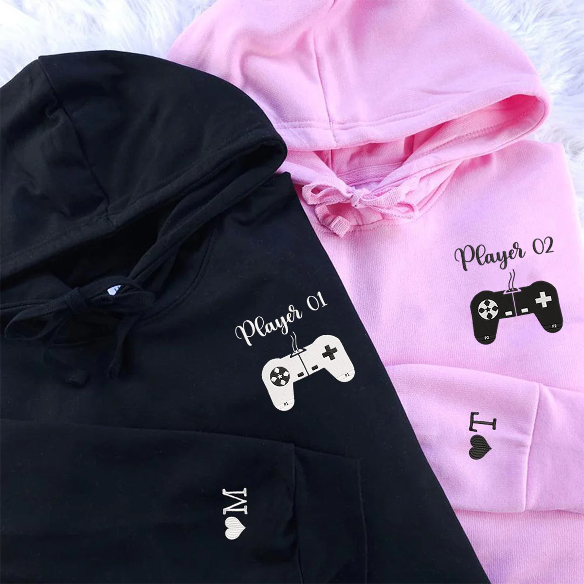 Personalized Player 1 Player 2 Embroidered Matching Hoodies - Image 2