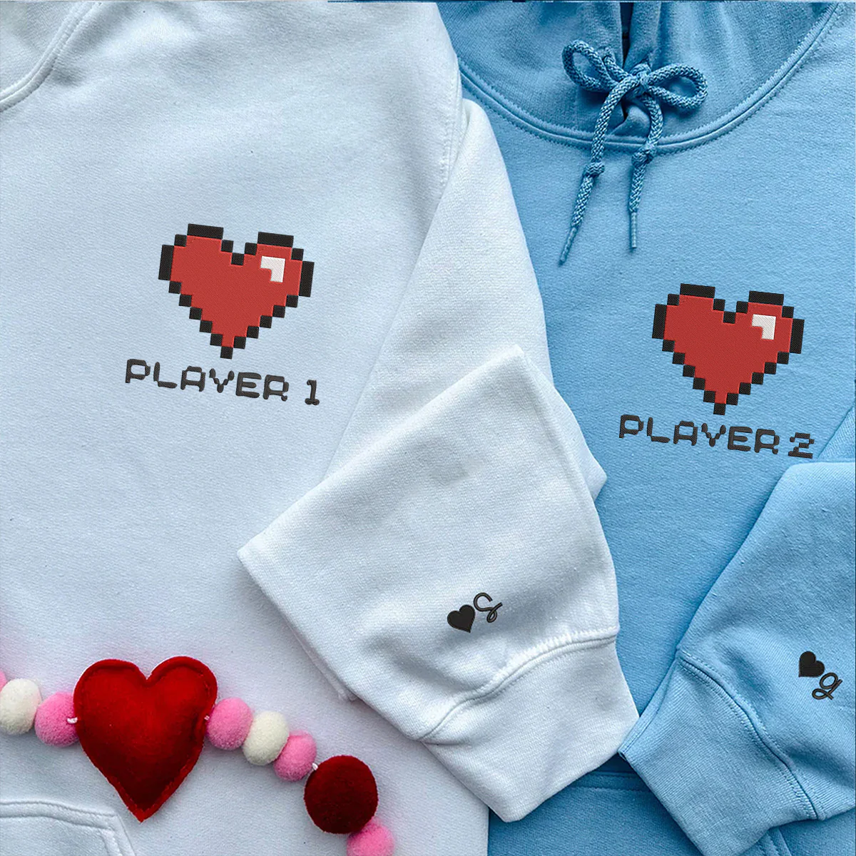 Personalized Player 1 Player 2 Embroidered Matching Hoodies - Image 5