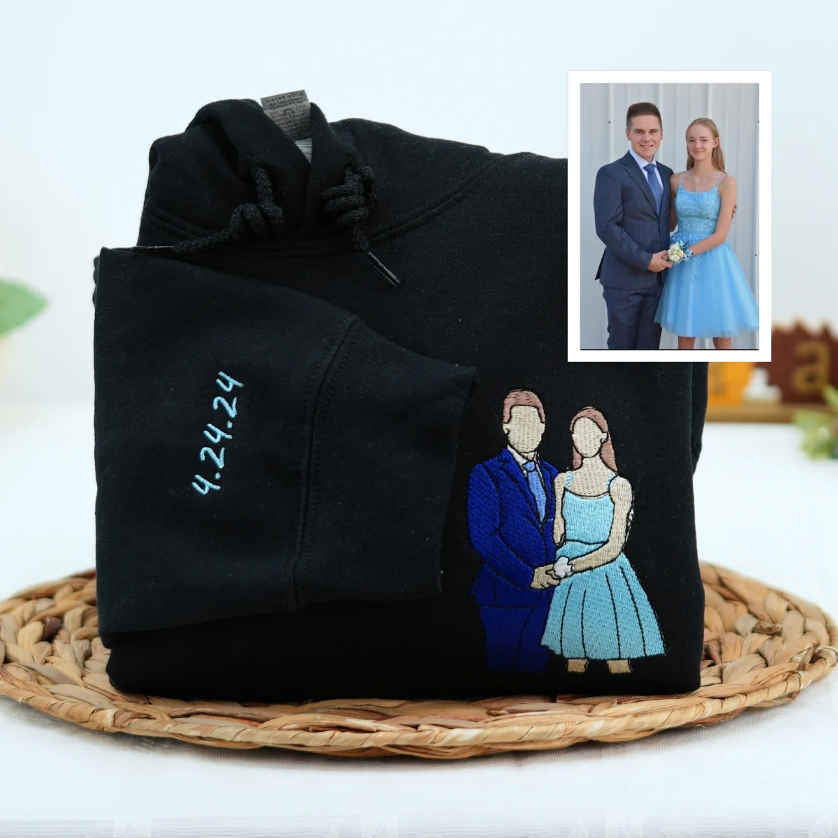 Proposal Memory Hoodies - Engagement Photo Embroidered He Asked She Said Yes Sweatshirts - Image 5