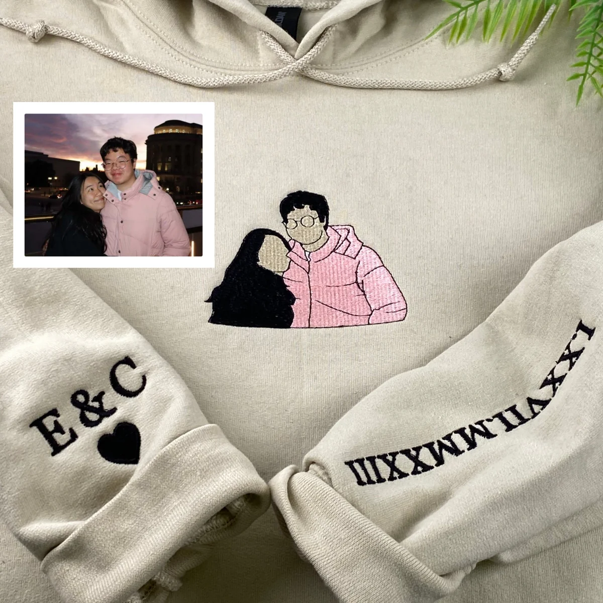 Proposal Memory Hoodies - Engagement Photo Embroidered He Asked She Said Yes Sweatshirts - Image 7