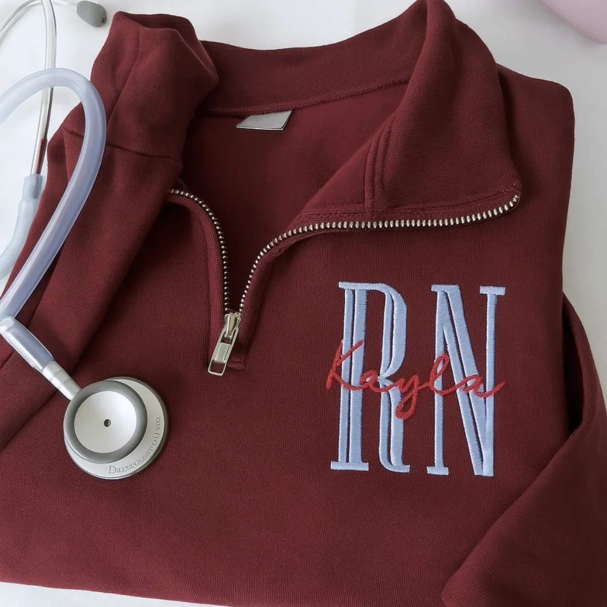 RN Angel Custom Quarter-Zip - Registered Nurse Embroidered Sweatshirt - Perfect Nurse Gift - Image 2