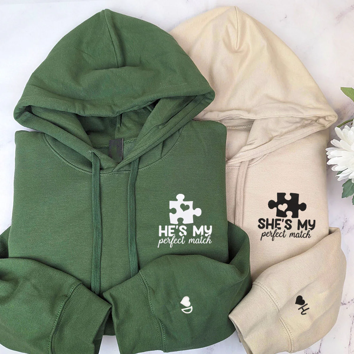 Personalized Matching She's My Perfect Match Embroidered Hoodies for Couple - Image 3
