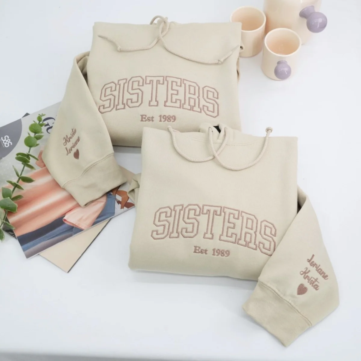 Sisters Custom Hoodie - Varsity Style Sister Embroidered Sweatshirt - Perfect Sister Gift