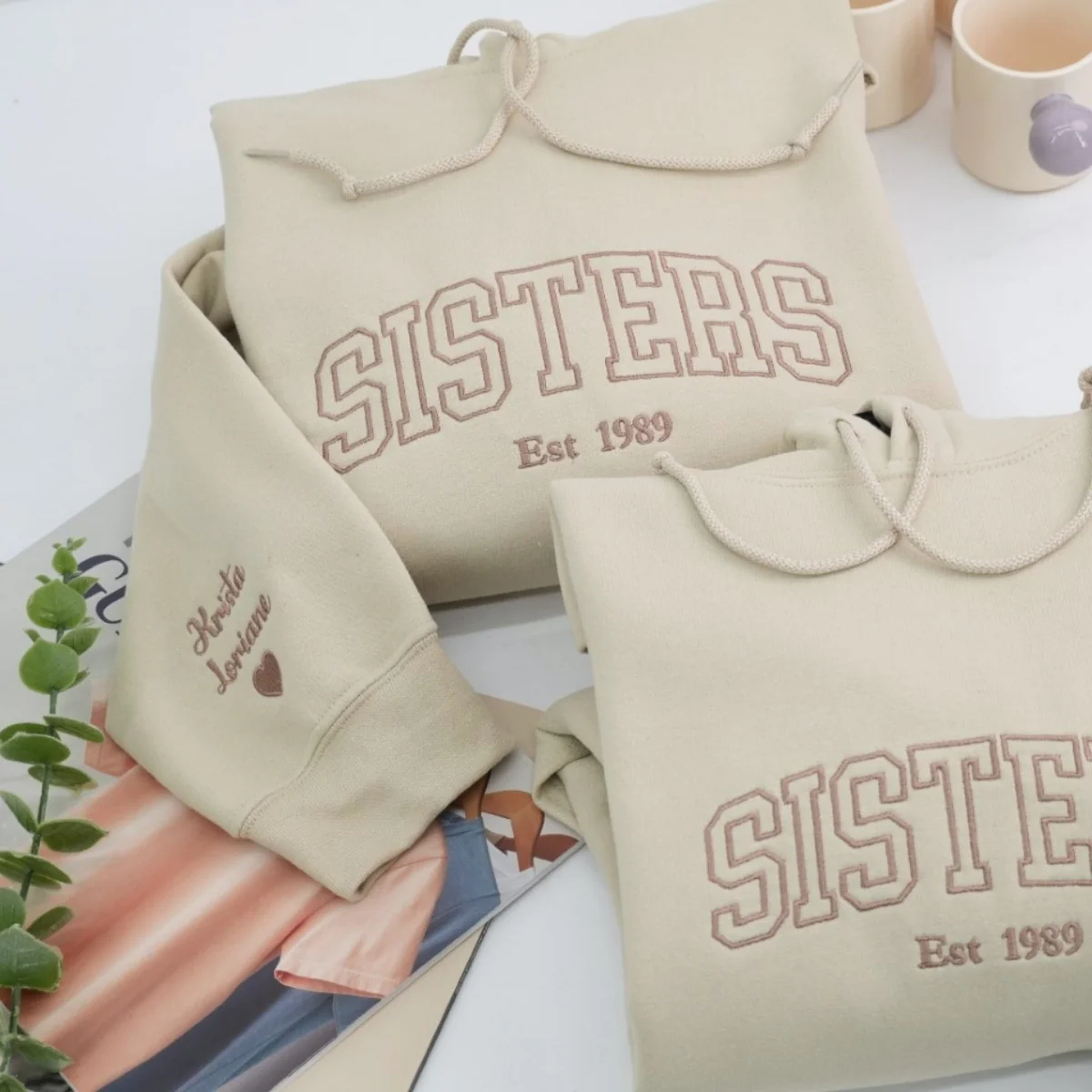 Sisters Custom Hoodie - Varsity Style Sister Embroidered Sweatshirt - Perfect Sister Gift - Image 3