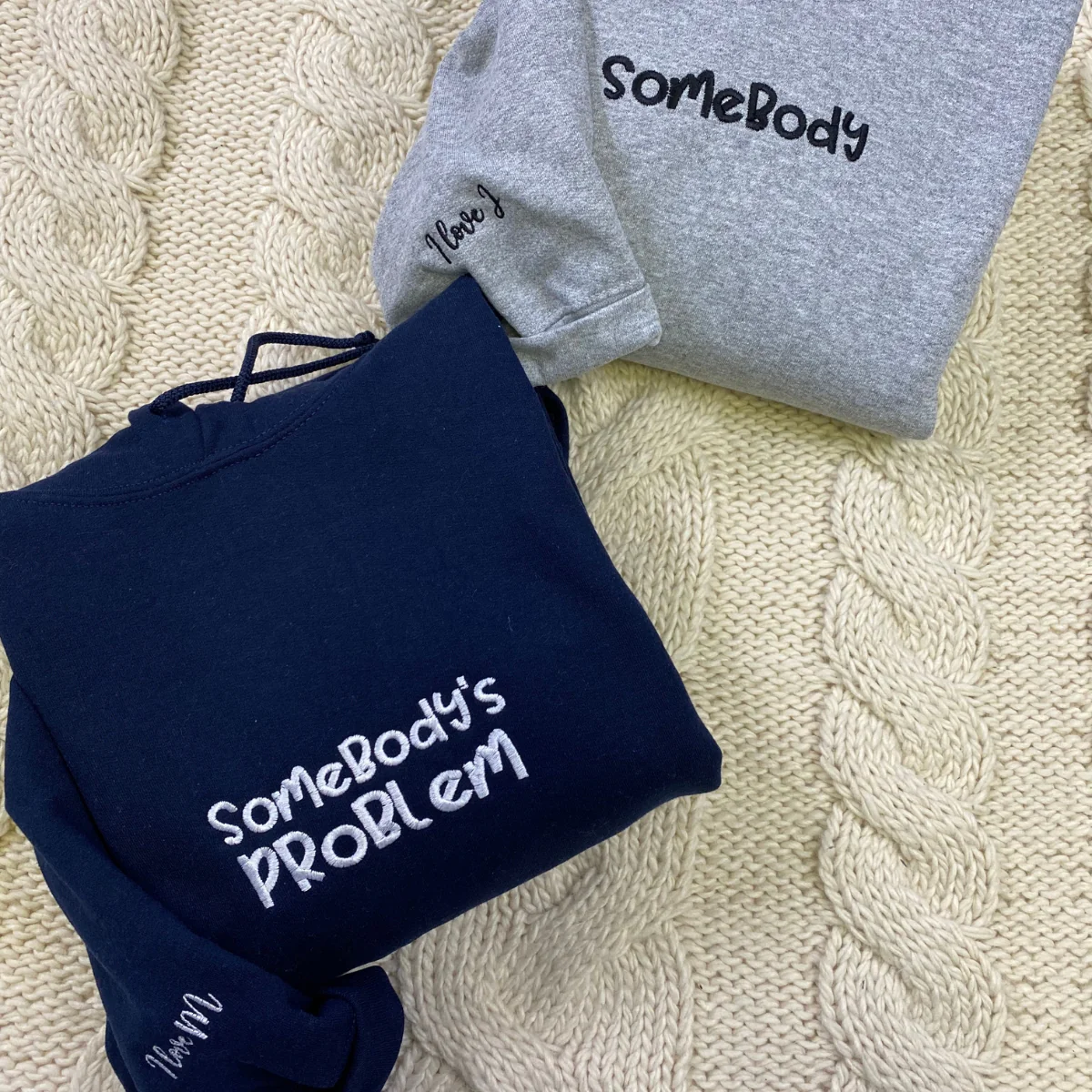 Somebody Somebody's Problem Couples Custom Embroidered Matching Hoodies For Couples - Image 3