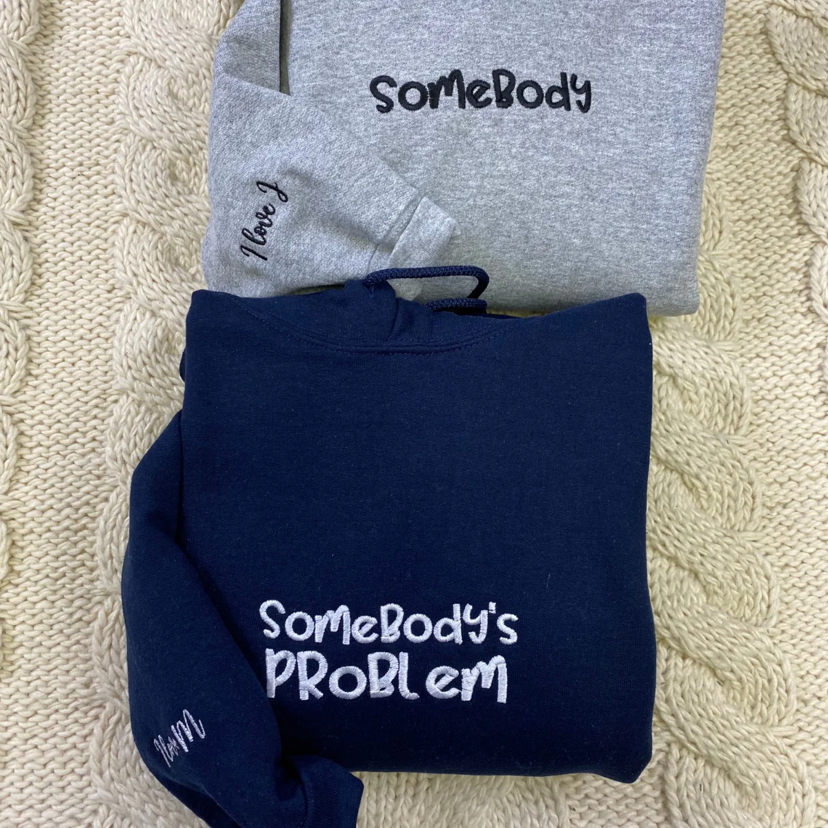 Somebody Somebody's Problem Couples Custom Embroidered Matching Hoodies For Couples - Image 4