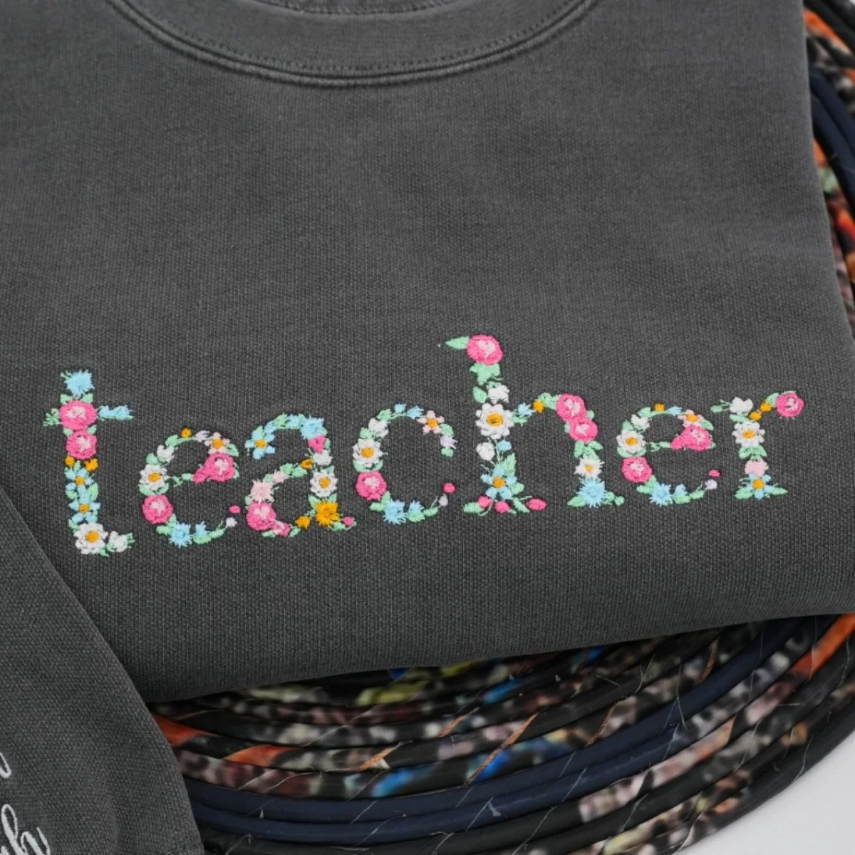 Teacher Appreciation Custom Sweatshirts - Floral Letter Embroidered - Perfect Student Gift for Educator - Image 2